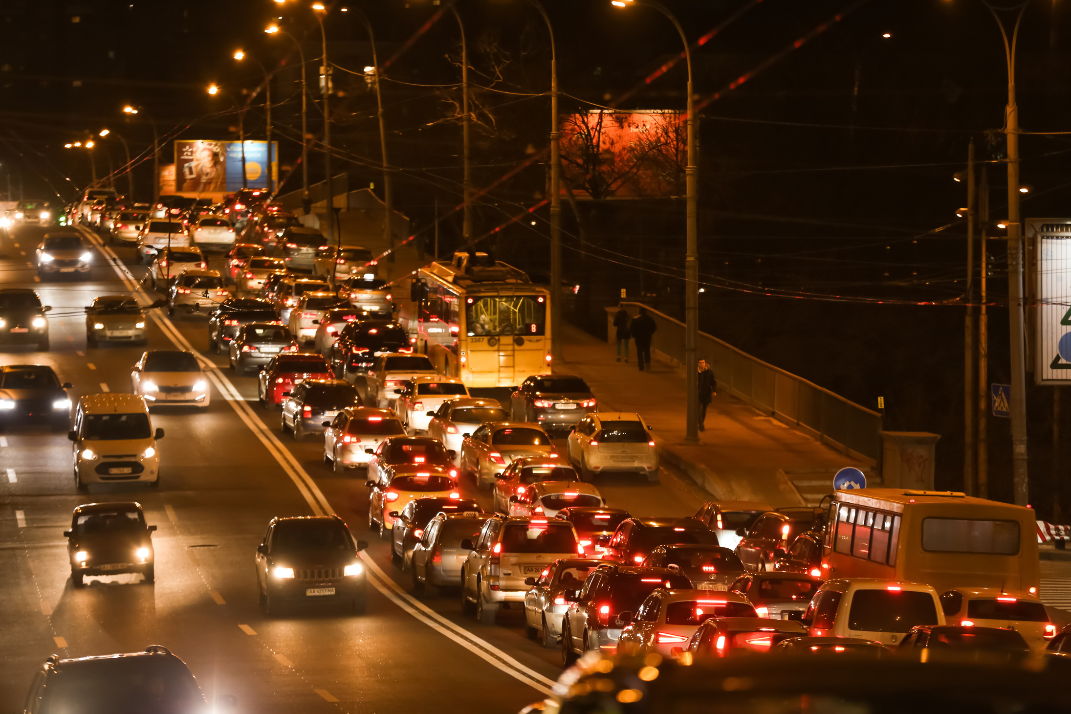 Traffic Jam on a Road in Kyiv in Ukraine